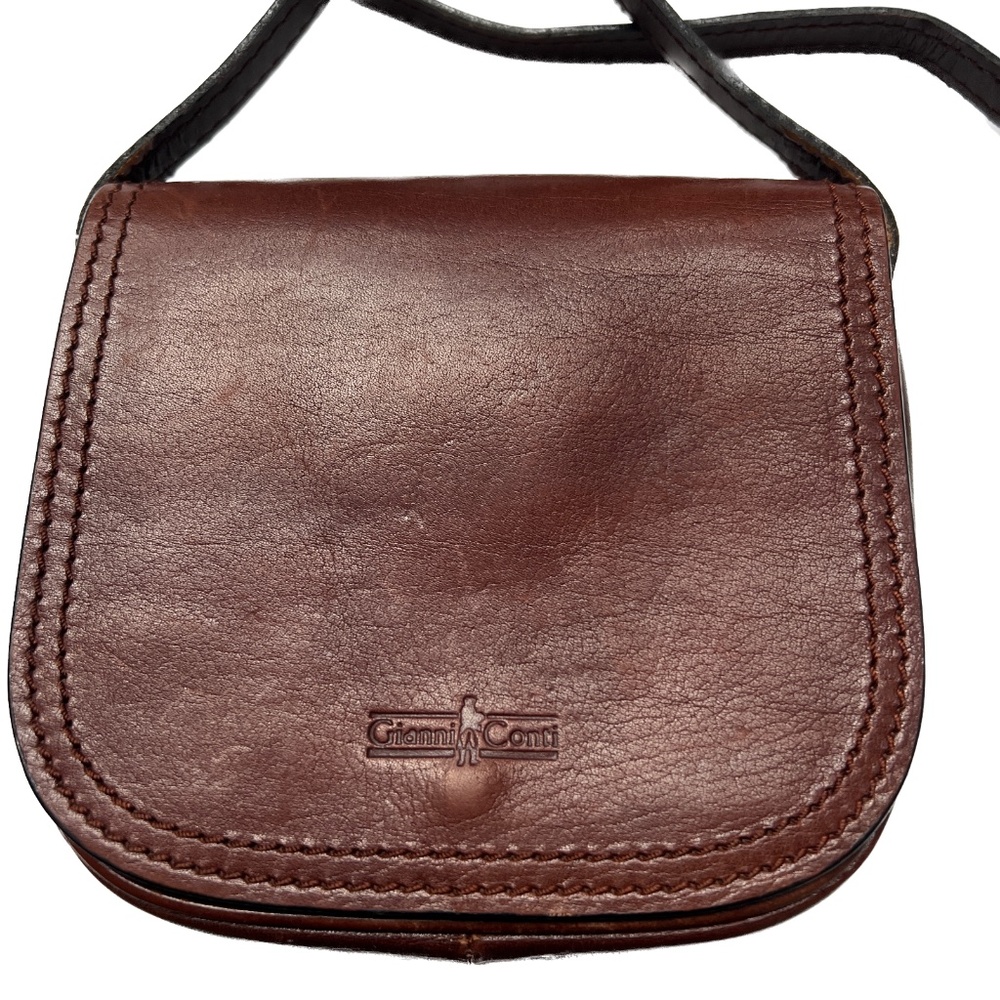 Gianni Conti Crossbody Bag Leather Flap Brown Small Long Strap Magnetic Snap